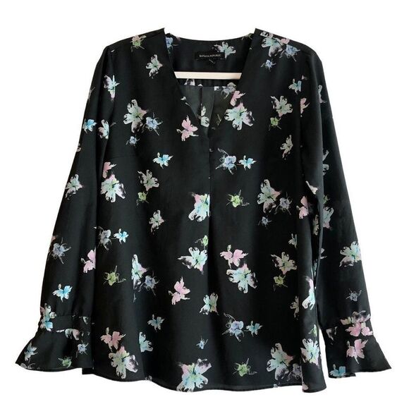 Banana Republic V-neck Long Sleeve Floral Blouse Medium - Picture 1 of 11